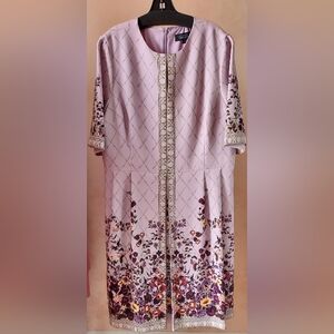 Teri Jon Lilac Crepe Flower Print Dress, Size 22